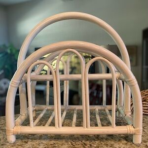 Vintage White Rattan Bamboo Bentwood Magazine